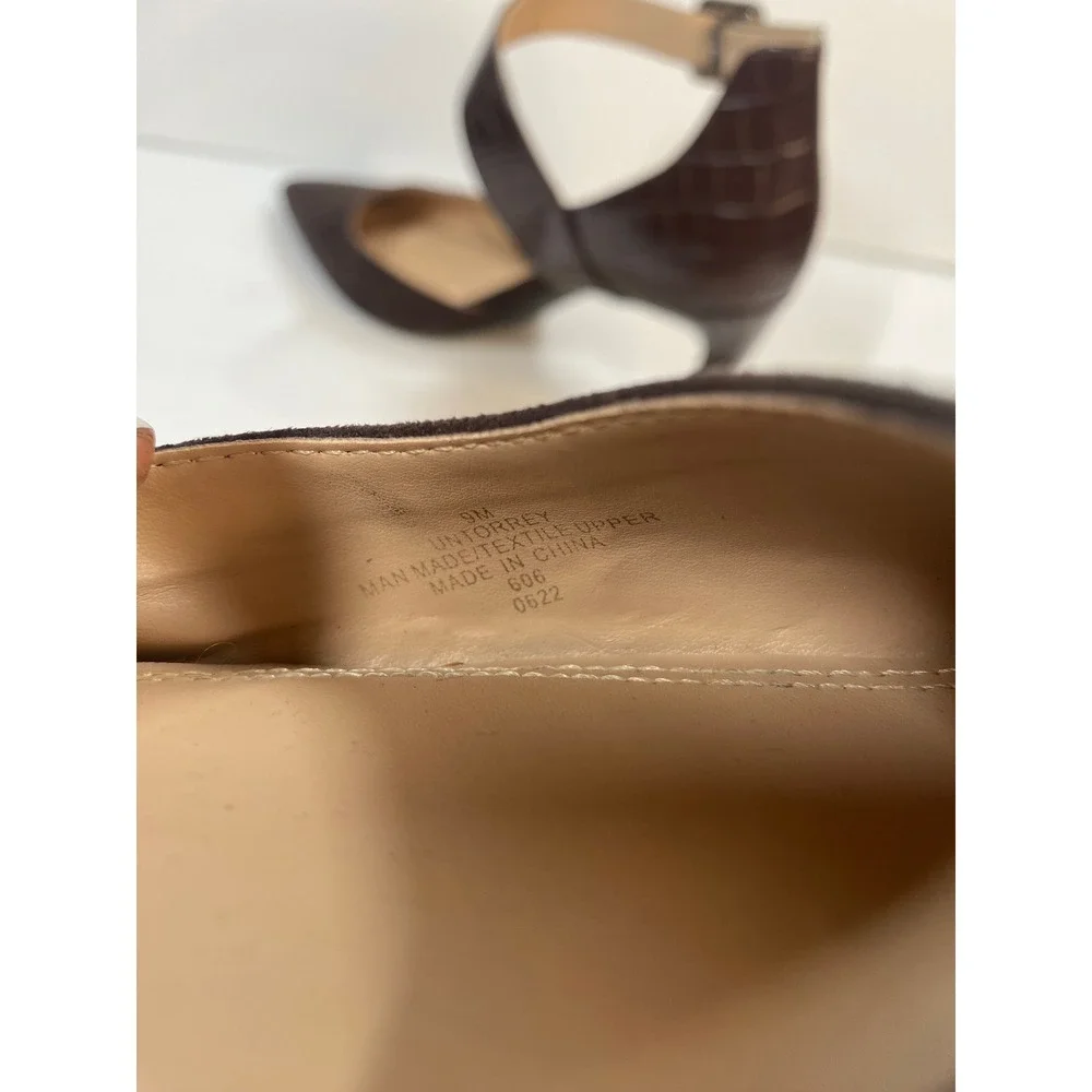 Unisa Pumps Womens 9M Brown Croc Suede Stiletto Ankle Strap Heels Office Chic